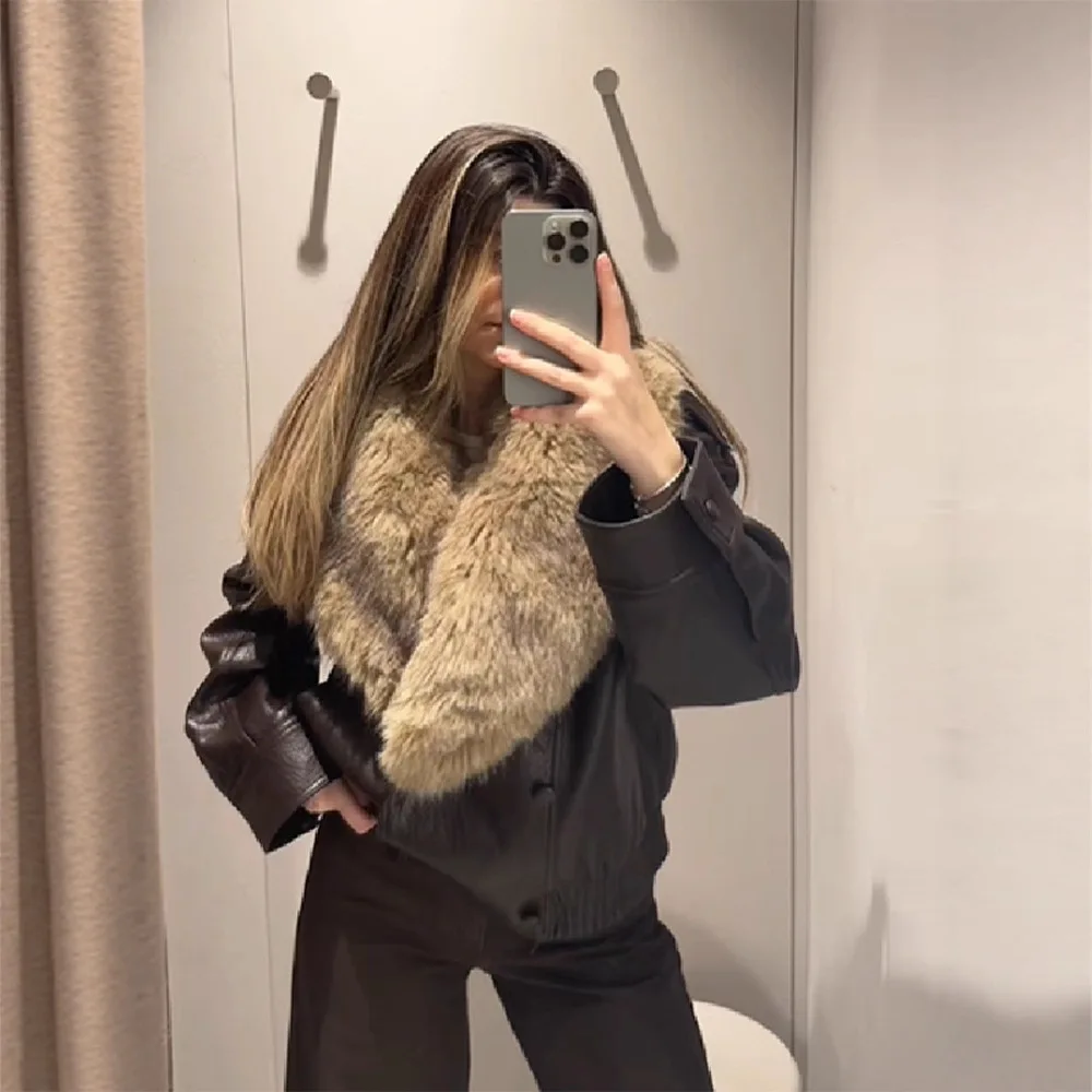 2025 Autumn and Winter New Products Personalized Street Versatile Removable Fur Collar PU Leather Jacket Women