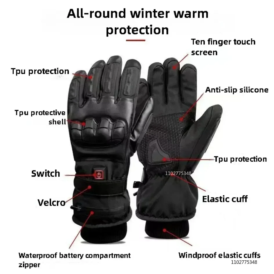Beheizte Motorradhandschuhe, elektrisch beheizte Handschuhe, thermische Handwärmer, Snowboard-, Ski-, Fahrrad- und Outdoor-Winterhandschuhe – Detail 5