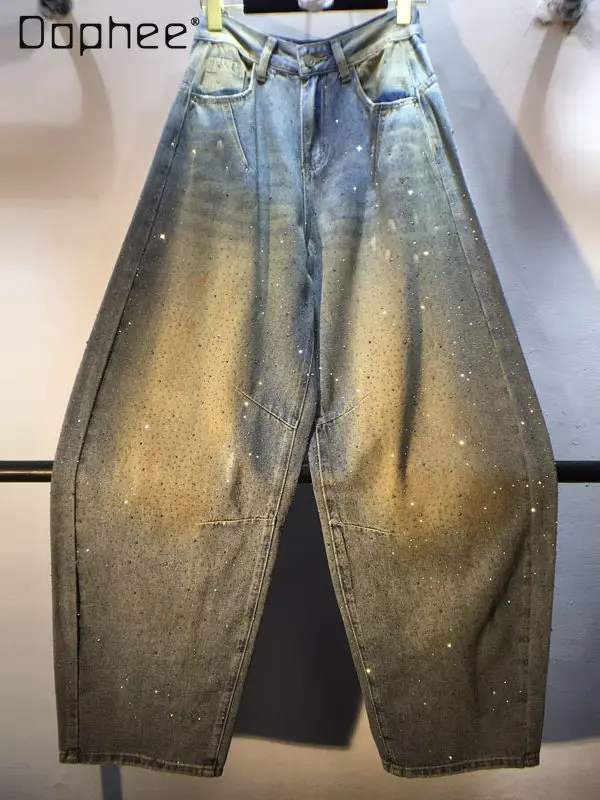 

2026 Spring Clothing New High Waist Skinny Front and Back Hot Diamond Painted Scimitar Jeans Trousers Women's Pants