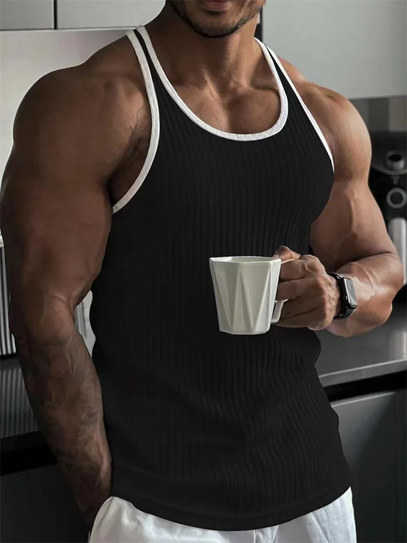 2025 neue fitness gym Tank top männer Fitness ärmelloses hemd Männlich streifen atmungsaktive Sport weste Männer Unterhemd Turnhallen lauf weste