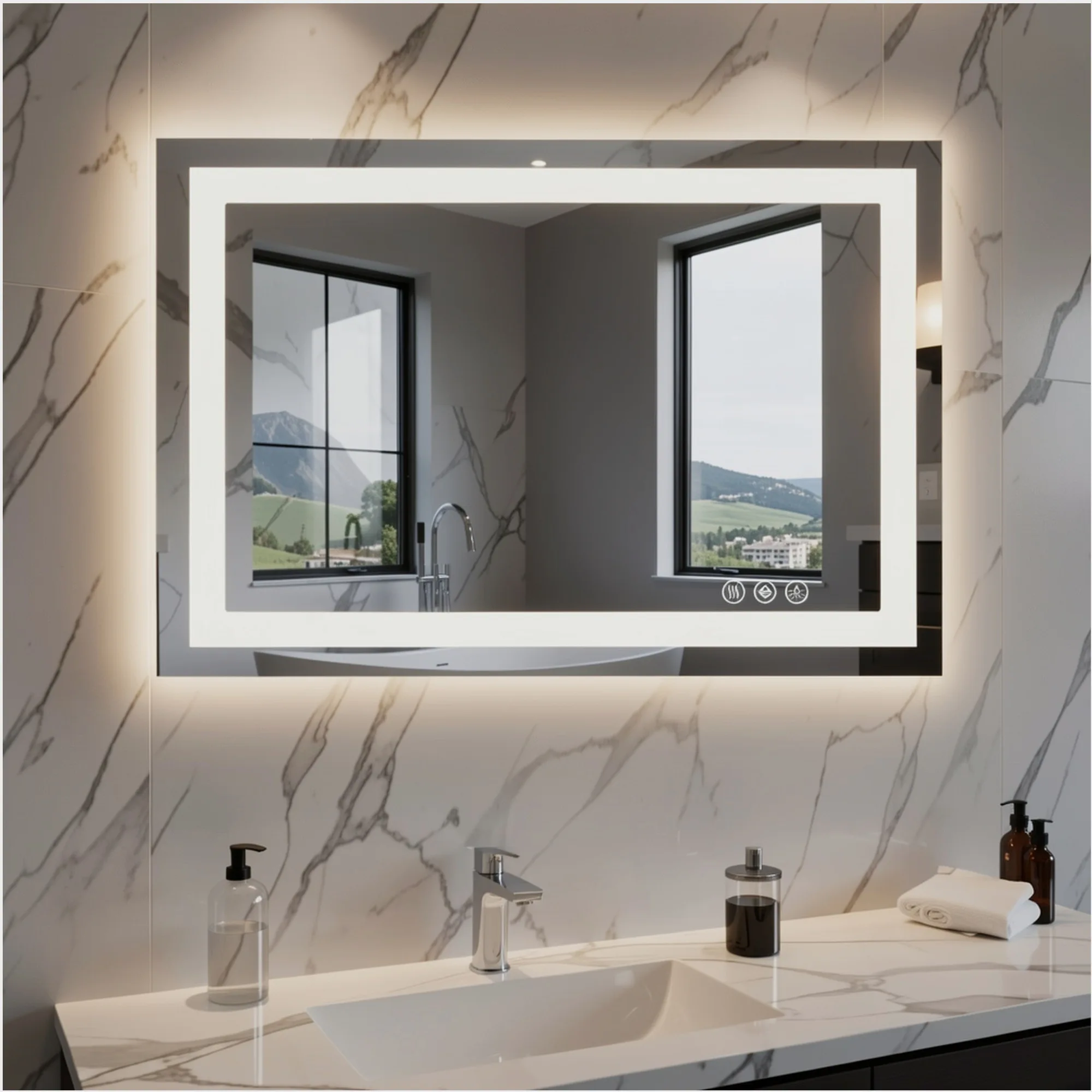 LED Bathroom Mirror with Dual Light Sources & 3 Adjustable Brightness Levels  Energy-Efficient, Fog-Free Design, Modern Rectang