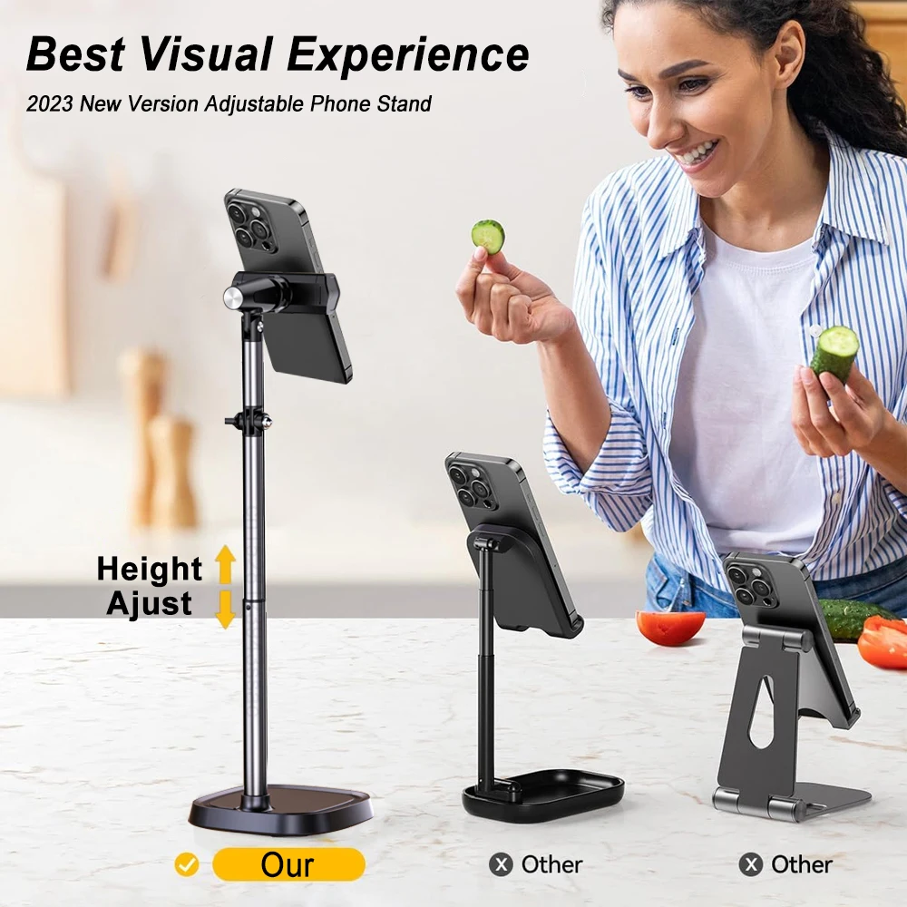 Phone Holder 360° Rotatable Live Broadcast Bracket Height Adjustable Desktop Mobile Phone Stand for iPhone Samsung Phone Holder