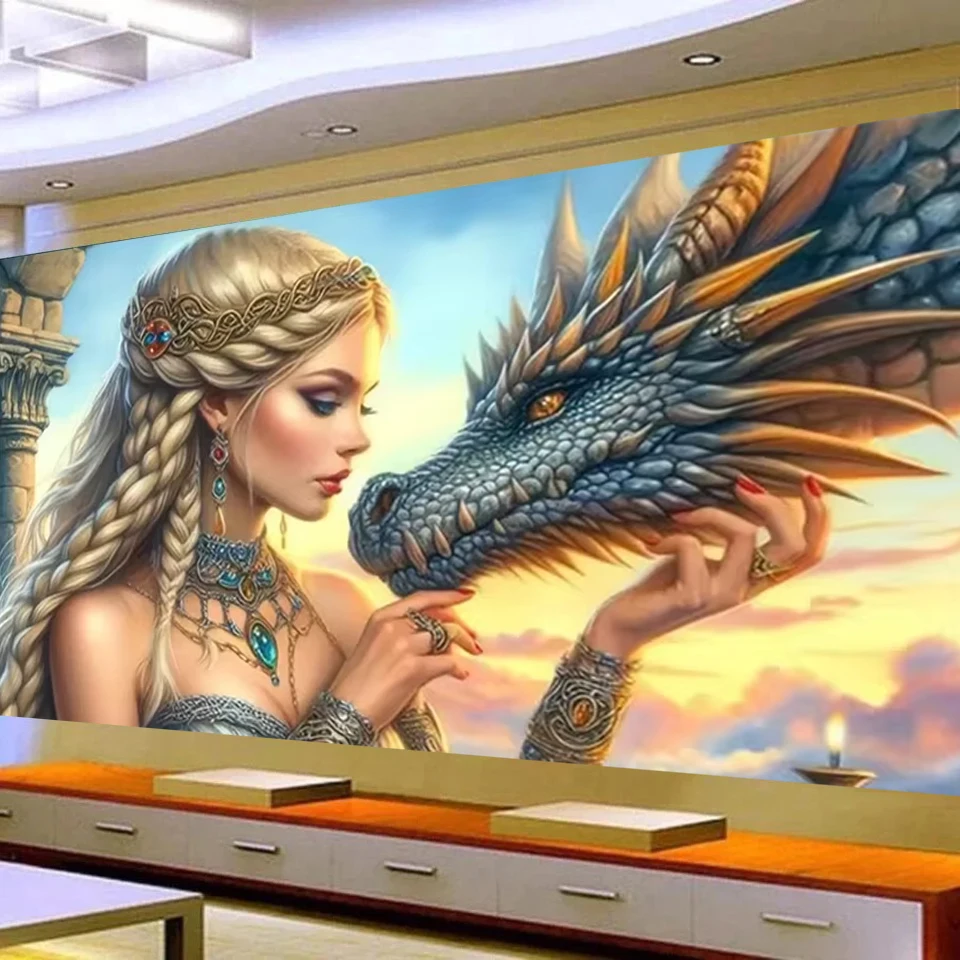 New Diy Dragon and Mysterious Goddess Princess Diamond Painting Large Fantasy Girl Full Mosaic Diamond Embroidery Home Decor