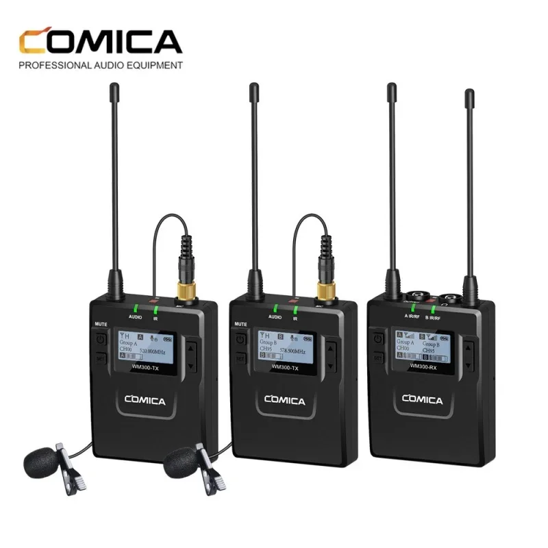 Comica CVM-WM300 96-Channel UHF Wireless Lavalier Lapel Microphone System forXLR Camcorders,Smartphones, Canon Nikon DSLR Camera