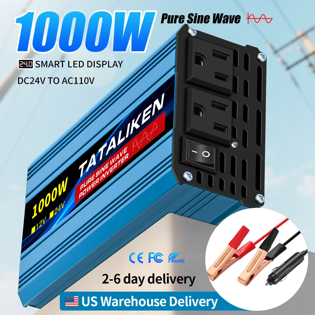 

Pure Sine Wave Inverter 4000W 7000W 8000W DC To AC 24V 110V Portable Power Voltage Converter Car Solar Inverter