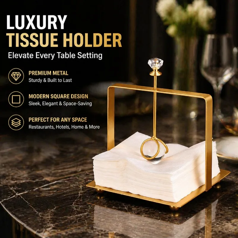 

Luxury Metal Tissue Holder Creative Square Press Paper Stand Minimalist Desktop Ornament Modern Restaurant Hotel Countertop