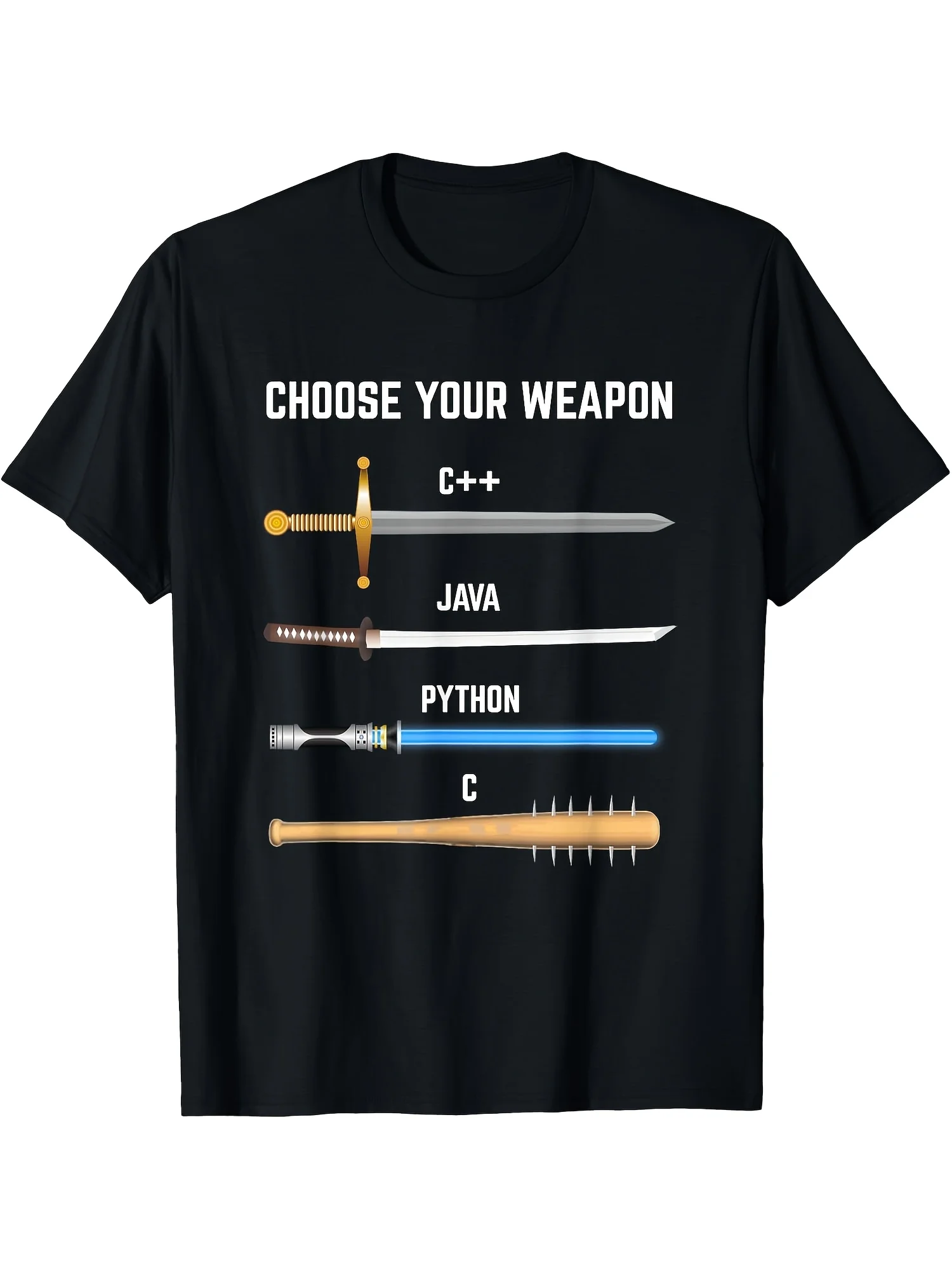 2026 Humorous Programmer Choose Your T-Shirt - C++ Java C# Python Graphic, Black Short Sleeve, Men's Essential Tech Geek Gift, M