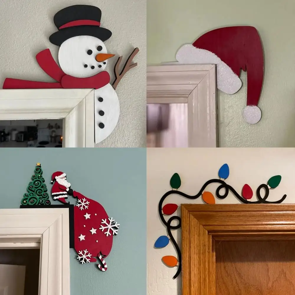 

Wooden Door Frame Ornaments Christmas Door Tooper Corner Frame Decoration Santa Claus Door Sign Decor For Xmas Home Party Props