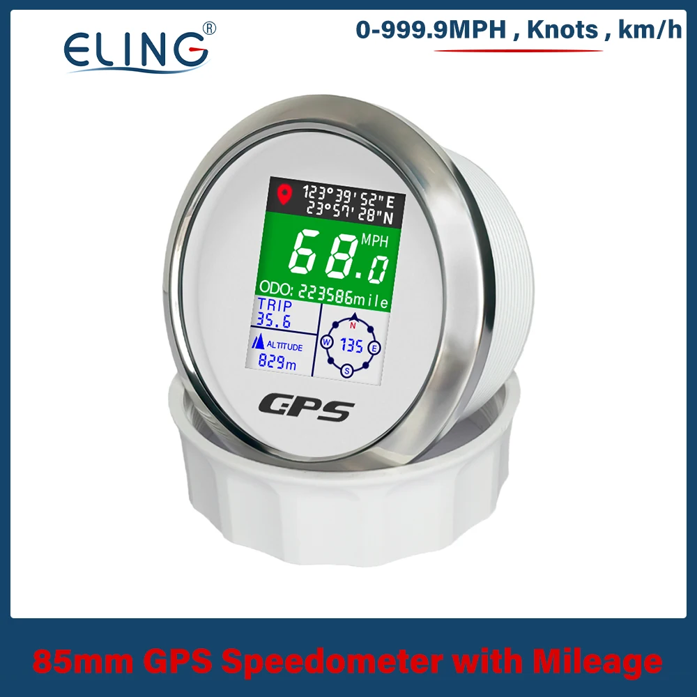 ELING Newest 52mm 85mm Digital GPS Speedometer ODO with Longitude Latitude Altitude with Adjustable MPH Knots km/h for Car Boat