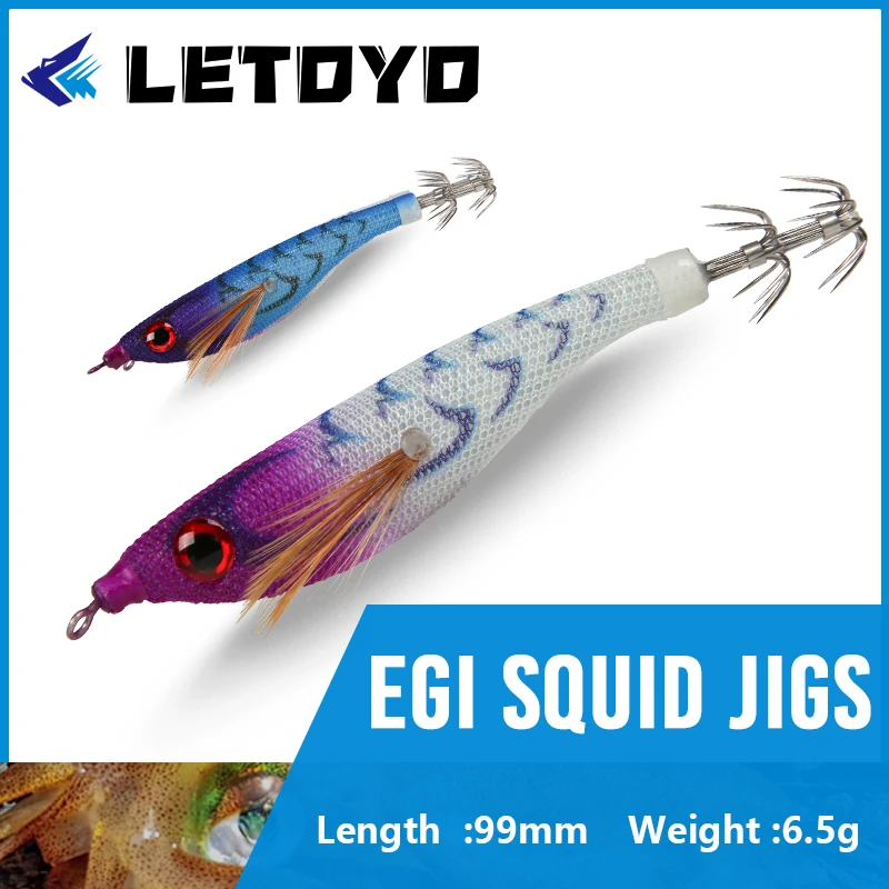 LETOYO Floating Sutte 99mm6.5g Luminous Squid Jig Jigging Fishing Lure Artificial Squid Hook For Sea Boat Fishing Cuttlefish