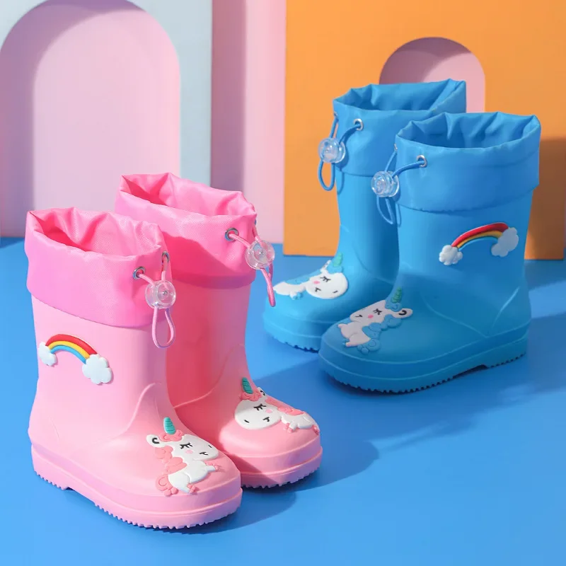 Bota De Lluvia Kid Rain Boot Boy Girl PVC Non-slip Outdoor Cartoon Unicorn Rain Boot for Kid Waterproof Shoe Water Boot Girl유아부츠