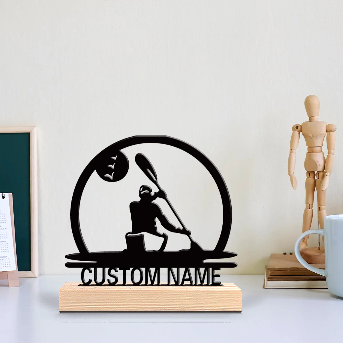 1pc Rowing Customizable Name Metal Statue Metal Ornament Art Figurine With Wood Base Metal Ornament For Youth Gifts