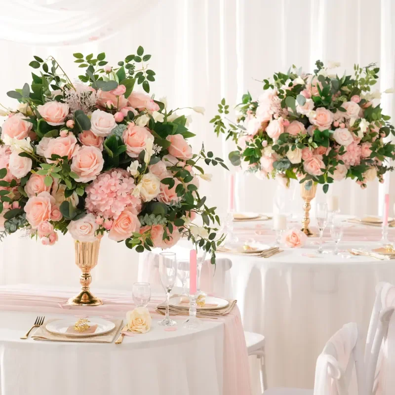 Pink silk artificial rose table ornament, wedding banquet aisle center ornament, hotel restaurant table ornament, Chinese