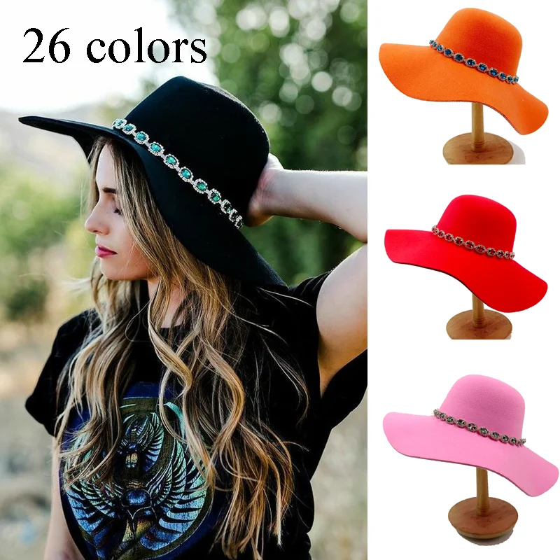 Women's hat Fedora hat with wide brimmed diamonds paired with fashionable and minimalist style women's sun hat christmas hat