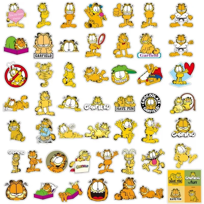 50pcs Garfield Expression Stickers Cute Cartoon Children’s Stationery Water Cup Luggage Laptop Waterproof Decorative Stickers