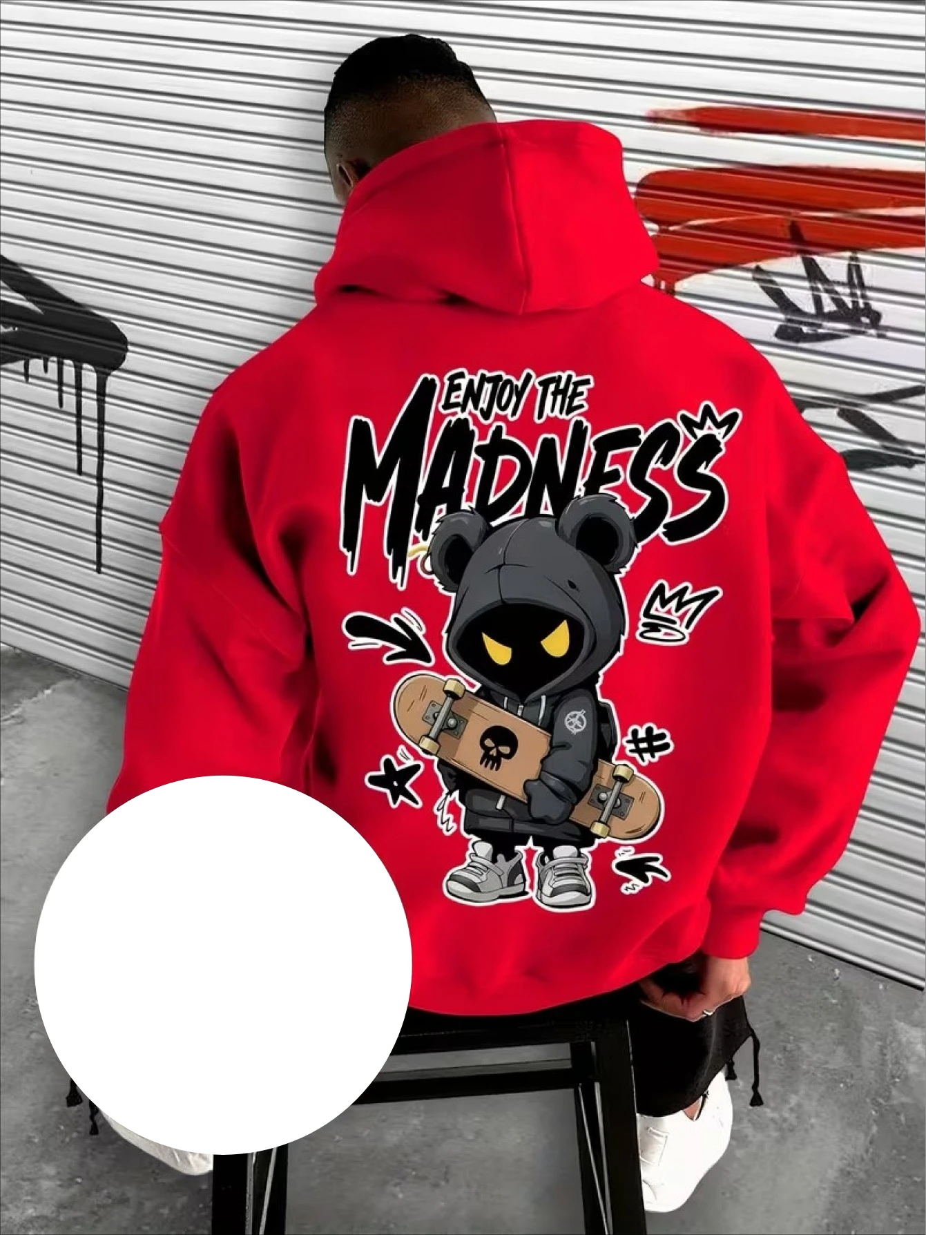 Street Bear Graffiti City Skateboard Culture Print Men Hooded Sweatshirt Autumn Winter Daily Outdoor Sports Loose Street Style