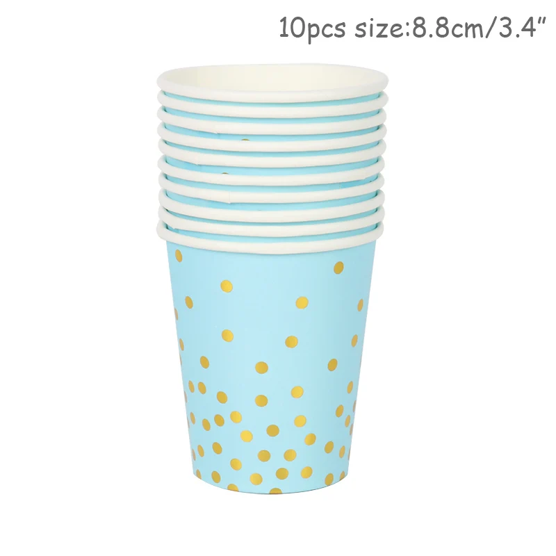 Blue Bronzing Dots Disposable Tableware Paper Plates Straws Cups Tablecloth for Kids Birthday Party Baby Shower Wedding Decor