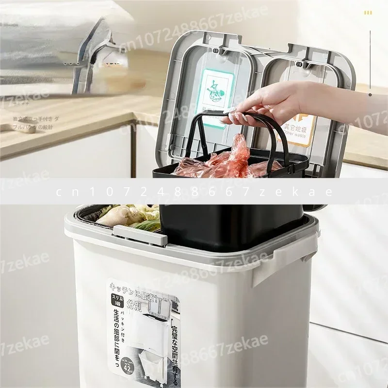 

Household Garbage Bin with Large Capacity 2/3 Floor, Kitchen Garbage Bin with Lid, Dry and Wet Garbage Bin