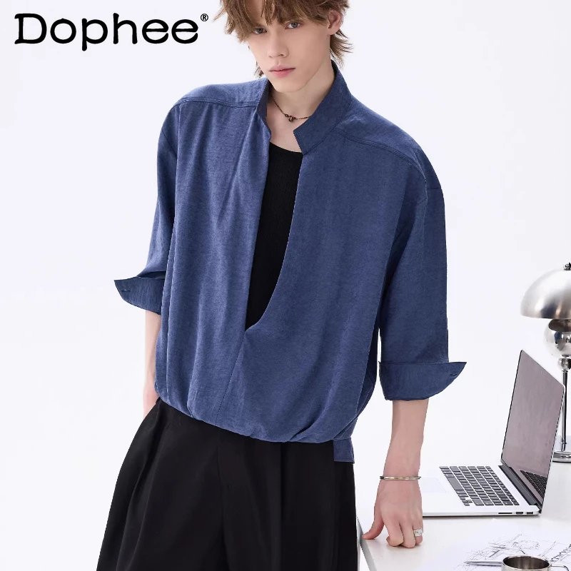 

Мужские рубашки весна 2026: новые, комфортные, универсальные, премиум-класса, с цветовыми блоками, воротником-стойкой и глубоким V-образным вырезом, имитация двухслойности