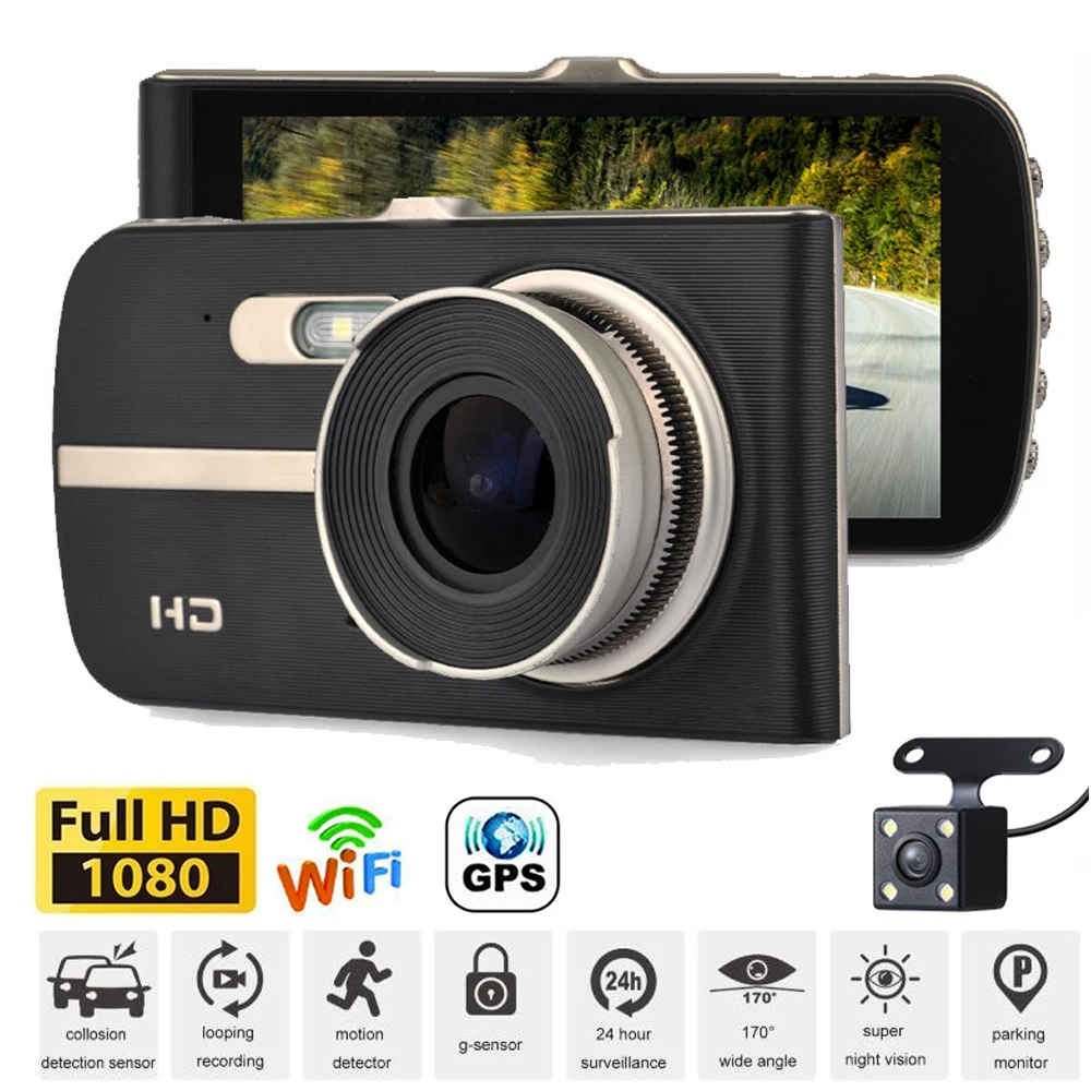 

Dash Cam Dual Lens 1080P Full HD Vehicle Camera WiFi Car DVR Night Vision Parking Monitor Rear View GPS Video Recorder Black Box
