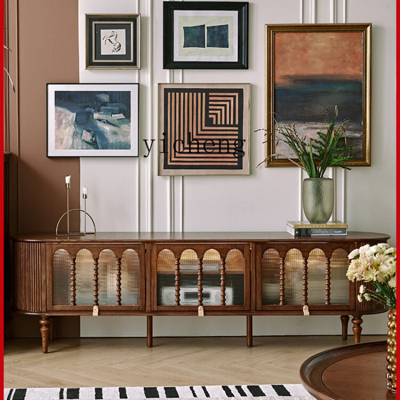 

ZC Retro Solid Wood TV Cabinet Coffee Table Combination Living Room Small Apartment TV Stand