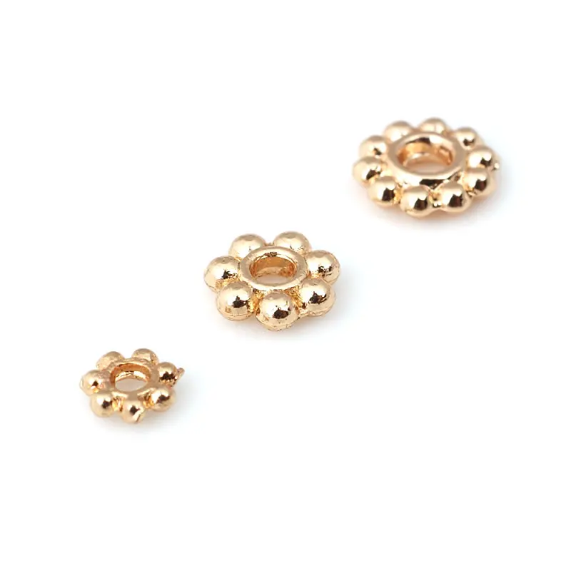 40PCS 4MM 5MM 6MM 7MM High Quality 18K Gold Color Silver Color Brass Bracelet Flower Spacer Beads Diy Jewelry Making Accessories