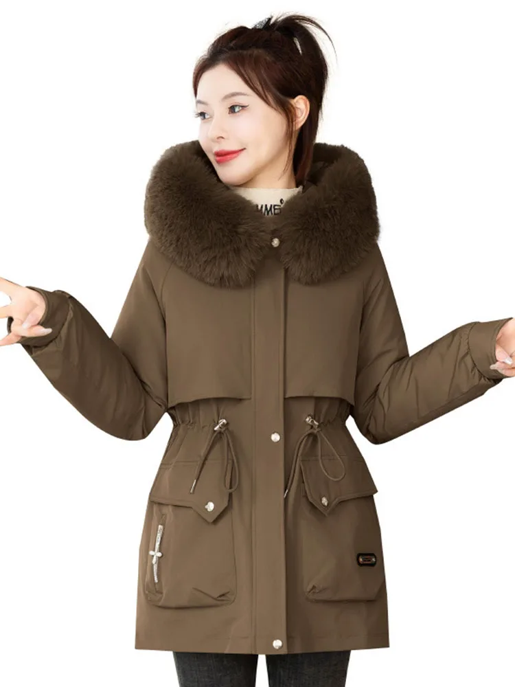Women Winter Jacket New Down Cotton Coat Mid Long Korean Detachable Cotton Lining Hooded Parkas Female Windbreakers Outerwear