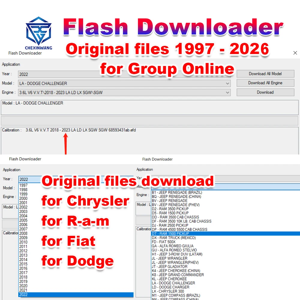 

Flash Downloader Full Online 1997 - 2026 Group Original files for Jeep/Dodge/Chrysler/Fiat/R-a-m Original File Download One Year