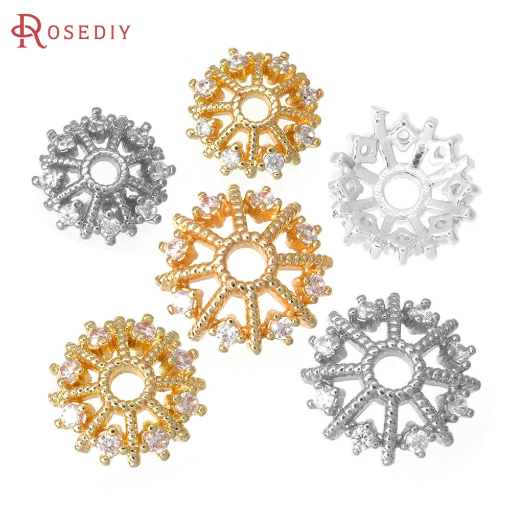 

10PCS 18K Gold Color Brass and Zircon Flower Beads Caps High Quality Diy Necklace Earrings Jewelry Accessories Jewellery Making