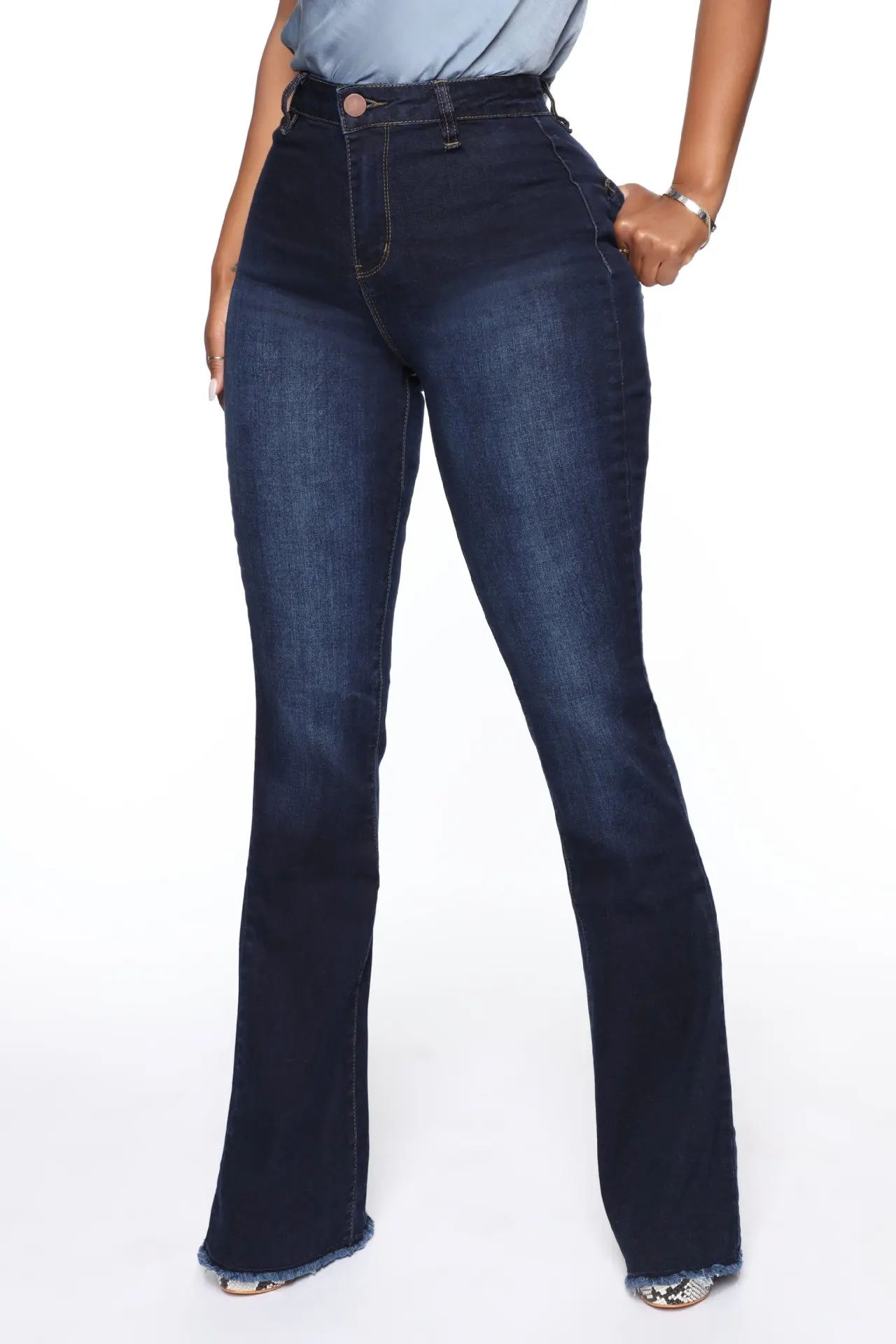 

Boot Cut Jeans Women Flare Pants High Waist Mom Stretch Pockets Washed Distressed Vintage Trousers Streetwear Denim Floor Length