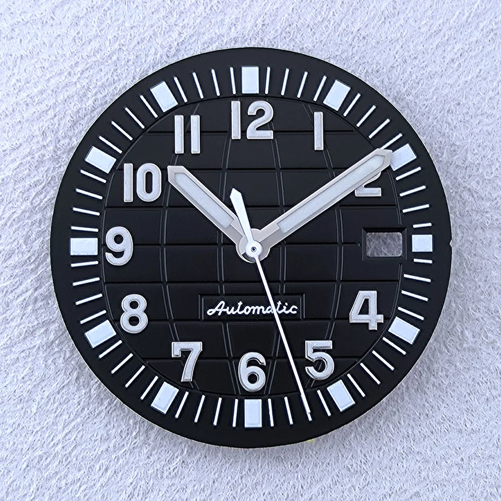 Esfera NH35 de 31,9mm con logotipo personalizado, esfera de reloj con números luminosos verdes, compatible con herramienta de reparación de accesorios de reloj de movimiento NH35/NH36