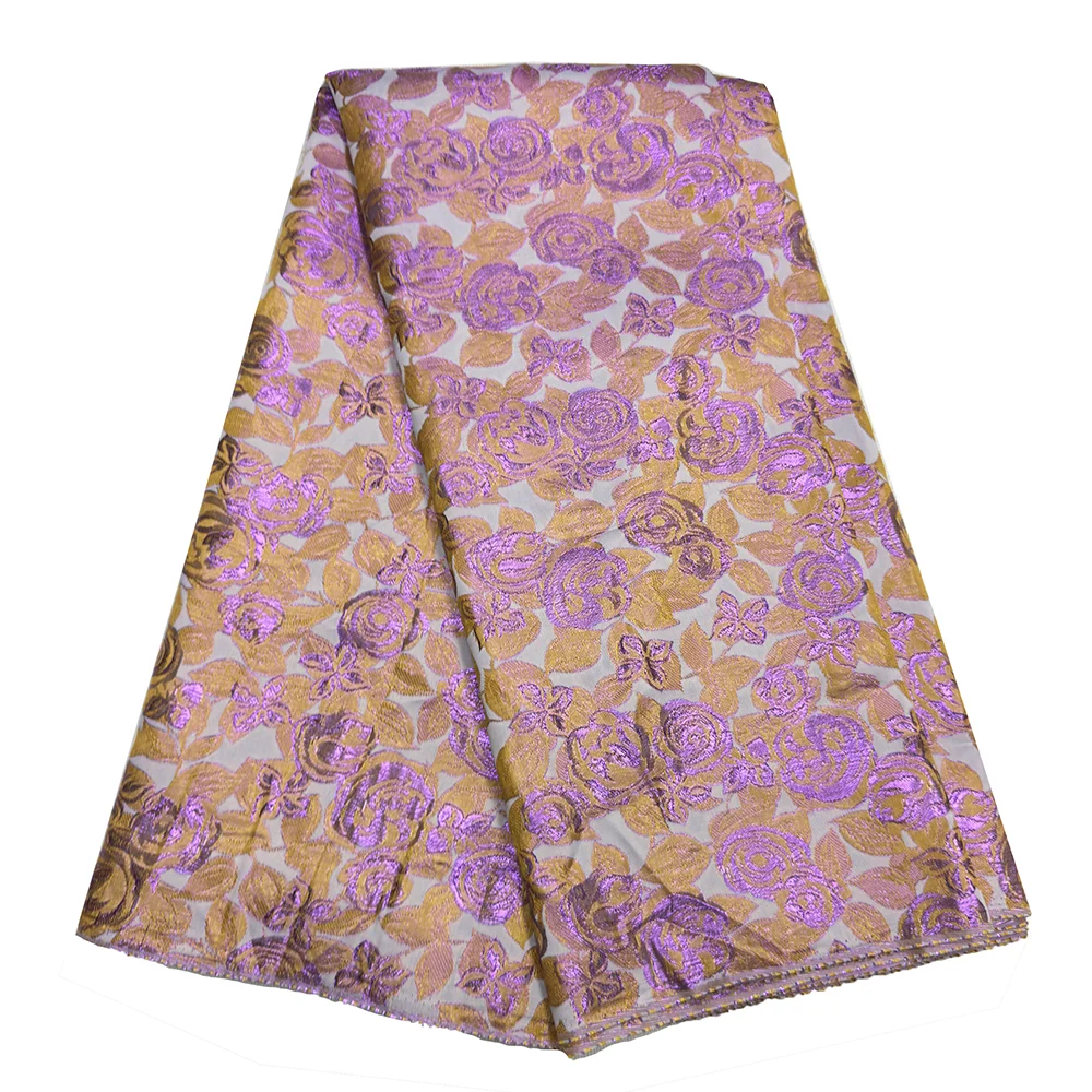 

Hot Sale Jacquard Brocade Lace Fabric African Nigerian Lace For Evening Dress Sew Material Fashional Gilding Brocade 5 Yards