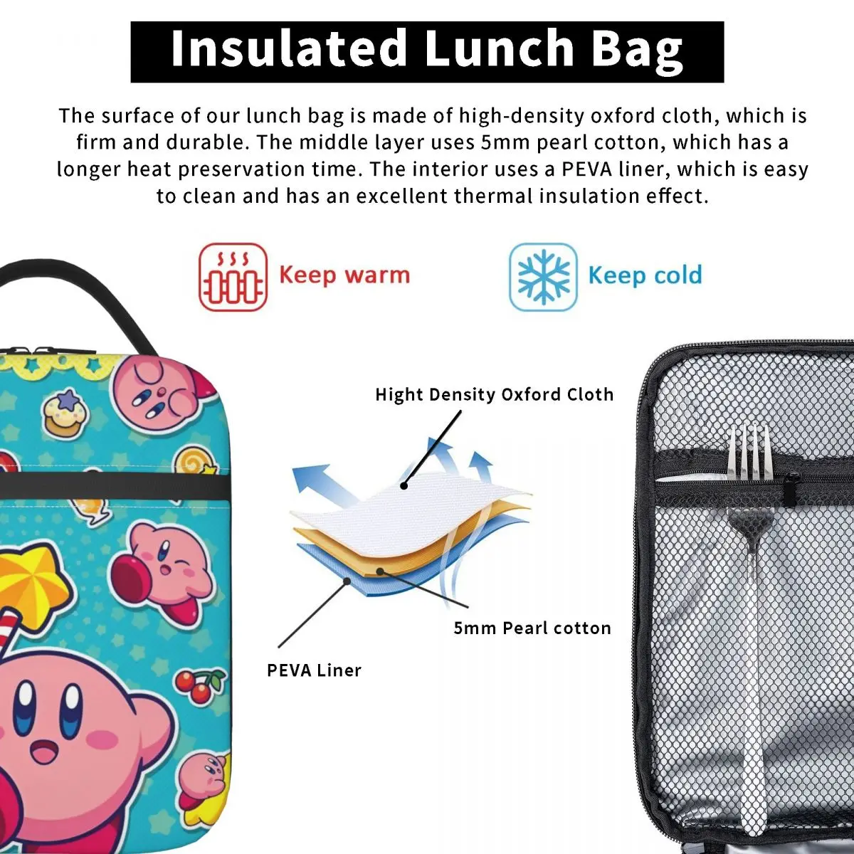 Kawaii Kirbyys Geïsoleerde Lunchzakken Draagbare Kirbyys Lunchcontainer Thermische Tas Draagtas Lunchbox School Outdoor Voedselzak