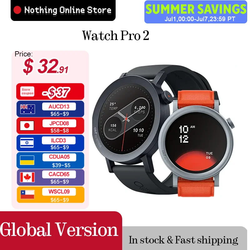 Gran oferta CMF Watch Pro 2 1,32 "AMOLED Bluetooth 5,3 BT llamadas con reducción de ruido AI GPS Smartwatch CMF reloj