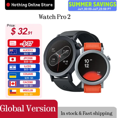 Горячая Распродажа CMF Watch Pro 2, 1,32 дюйма AMOLED Bluetooth 5,3 BT, звонки с искусственным шумоподавлением, GPS, умные часы, часы CMF