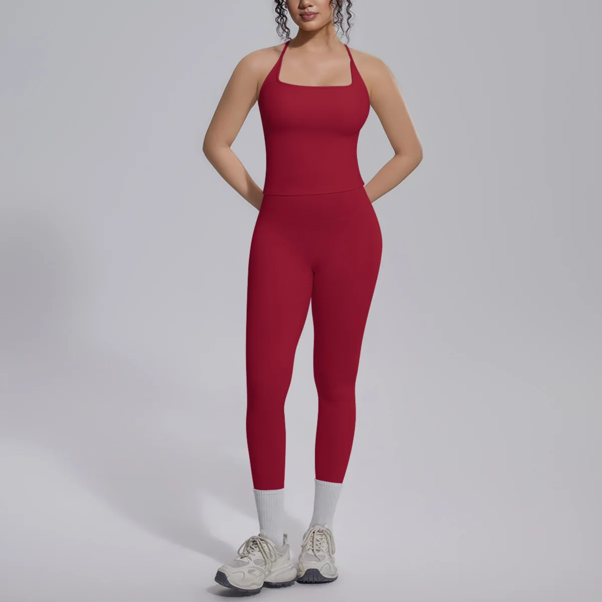 Women 2 Piece Yoga Set Gym Clothing Fitness Suit Workout Tracksuit Running Sportswear Outfits Longline Top High Waist Leggings
