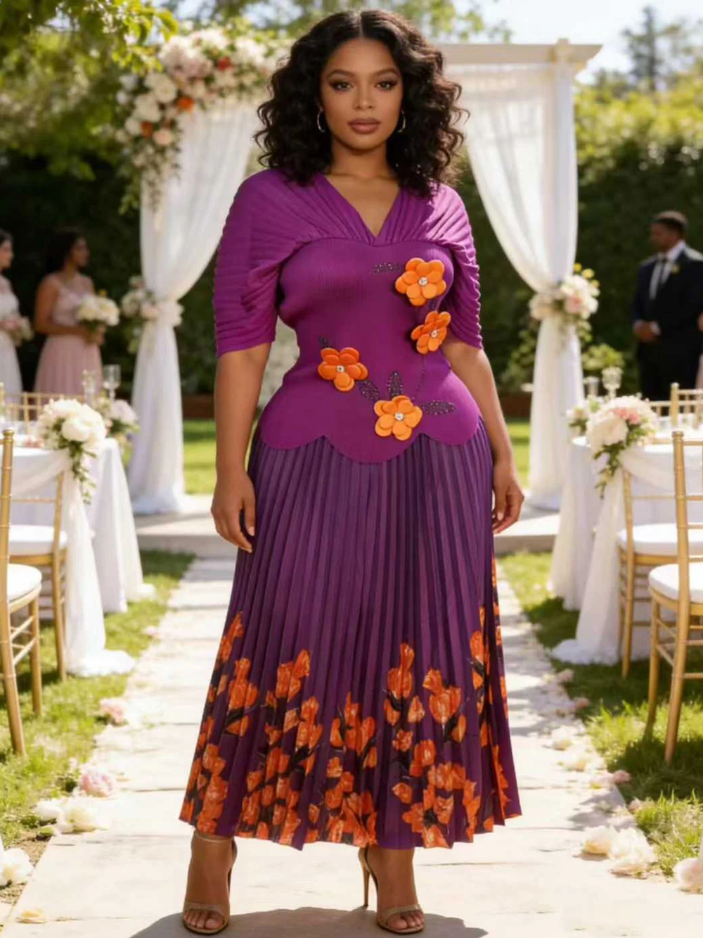 

African Pleated Dresses For Women 2026 Wedding Party Prom Evening Gown Plus Size Tops And Skirt 2 PCS Set Clothing Turkey Kaftan