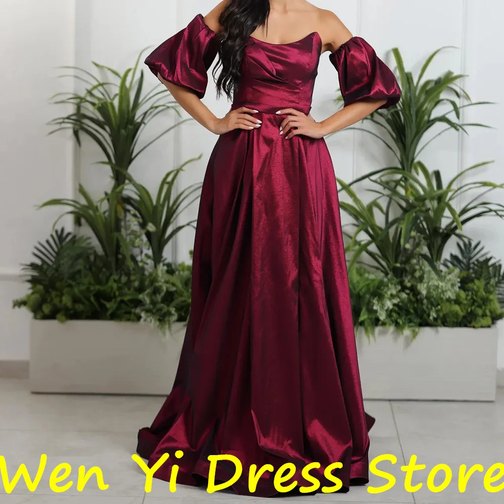 Detachable Sleeve Classic Celebrity Dress Floor Length Straight Satin Short Sleeves Pleats Sweep Train Solid Color Party Gowns