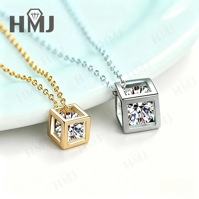 Unique Diamond Shape 0.5ct/1ct Moissanite Pendant Necklace 925 Sterling Silver D Color Party Statement Fine Jewelry Gift for Her