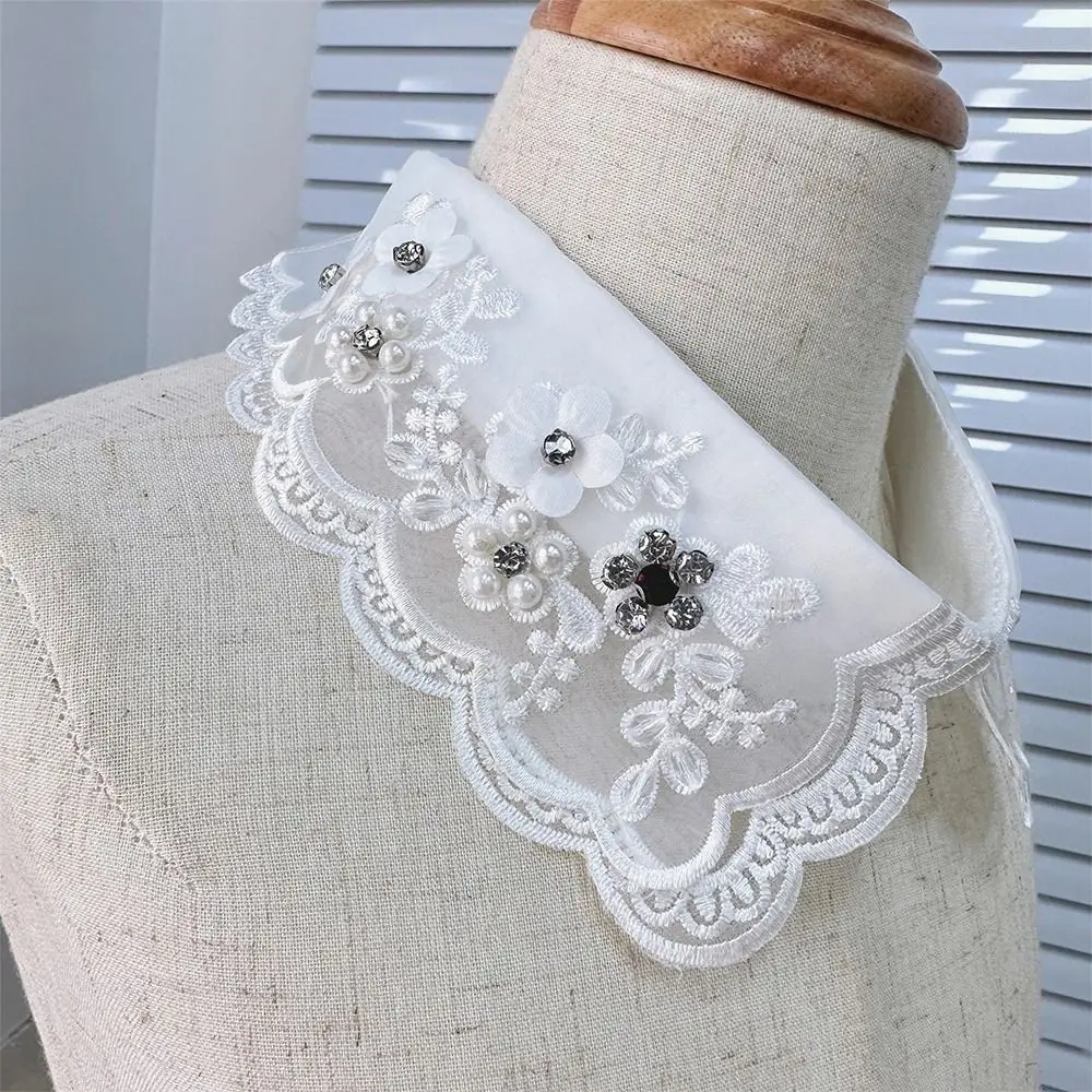 

Imitation Pearl Fake Collar Versatile White Studded Insignia Women's Lace Collar Detachable Mesh Shirt Collar Accessory Women
