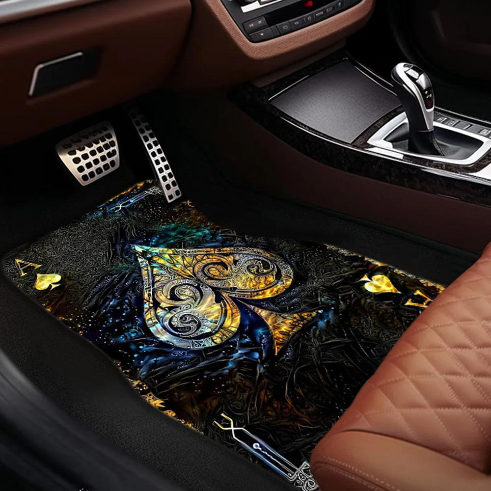 1pc/2pcs/4pcs Poker Spade A Pattern Car Carpet, Universal Car Front And Rear Seat Mat Machine Washable Floor Mat For Interior Ac