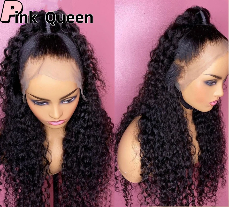 

13* 4T front lace wig small black curly long curly hair high temperature chemical fiber hair free shipping hand woven hairpiece