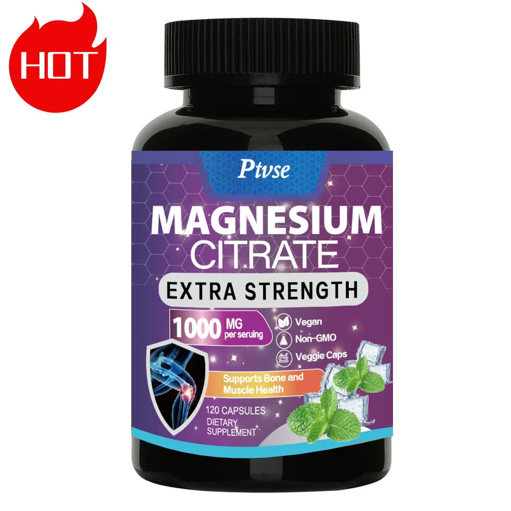 Magnesium Citrate Capsules 1000 Mg - Maximum Absorption for Muscle, Nerve, Bone and Heart Health Gluten Free, Non-GMO