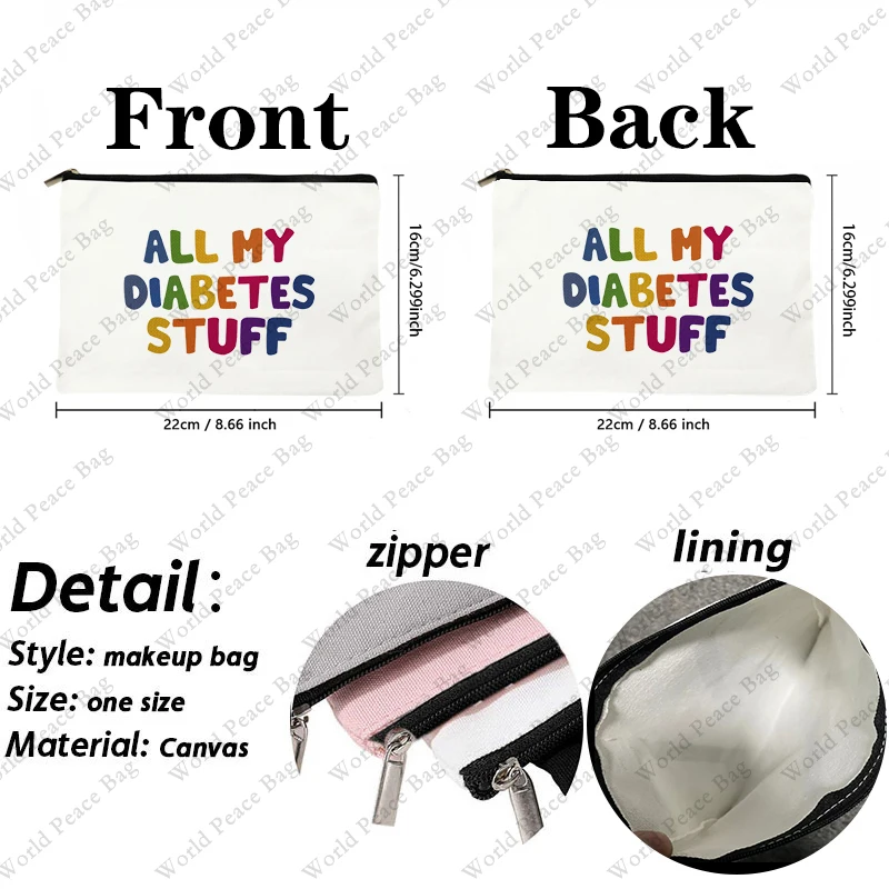 1Pc All My Diabetes Stuff Travel Cosmetic Bag Funny Diabetic Supplies Bag Gifts for Diabetic Emergency Patient Grandma Grandpa M