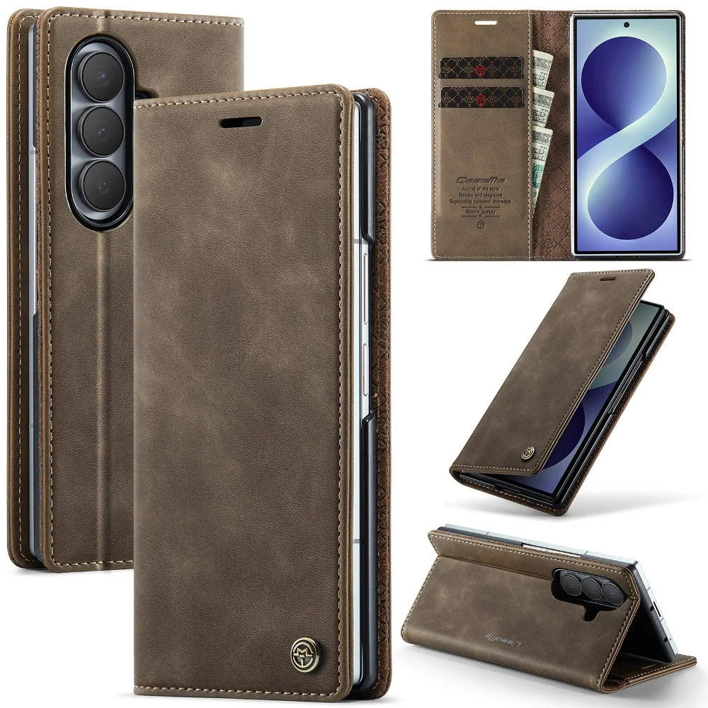 Retro Solid Color Leather Magnetic Flip Cover for Samsung Galaxy Z Fold 8 Ultra with Built-in Cash Slots & Card Slots