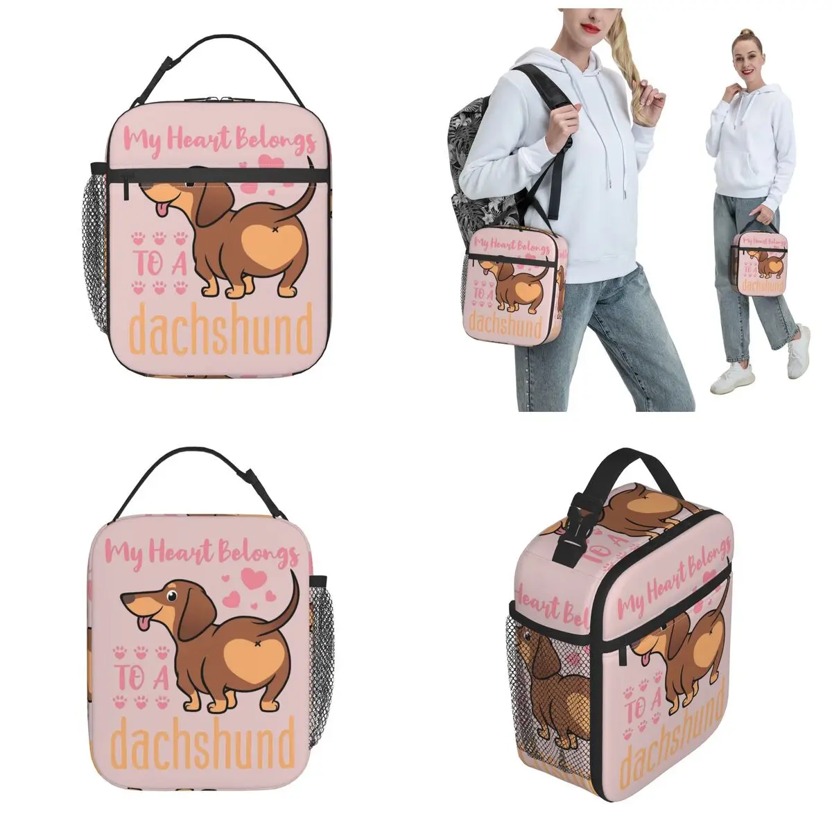 Lunch Boxes Heart Dachshund Doxie Mom Wiener Dog Merch Food Box Causal Cooler Thermal Lunch Box For Office