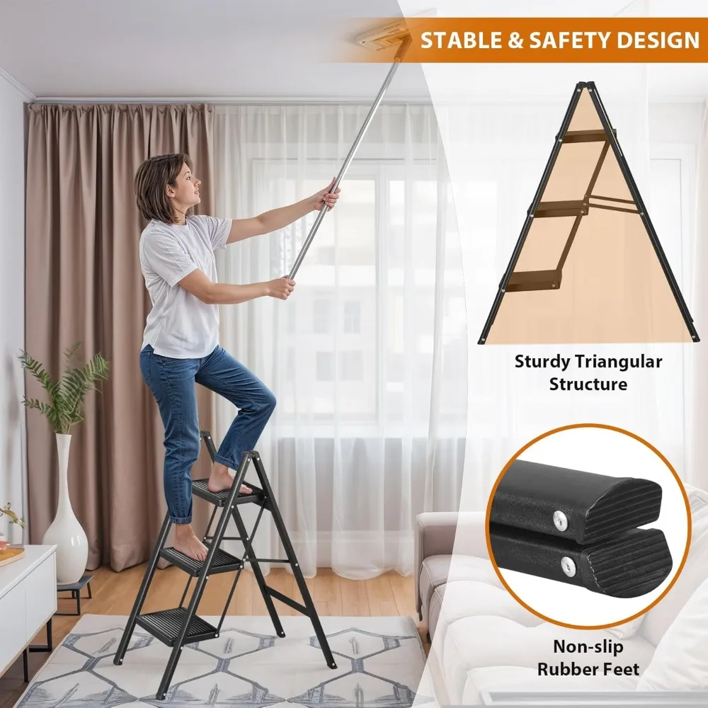 draagbare vouwladder met brede antisliptreden, stevige stalen opstapkruk voor volwassenen, lichtgewicht en compact