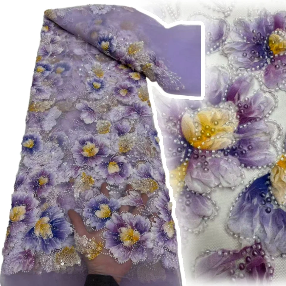 

Африканская кружевная ткань, новейшее высокое качество, 2021, нигерийское кружево с блестками, 3D вышивка, кружевная ткань для шитья платья, 5 ярдов, CC1594