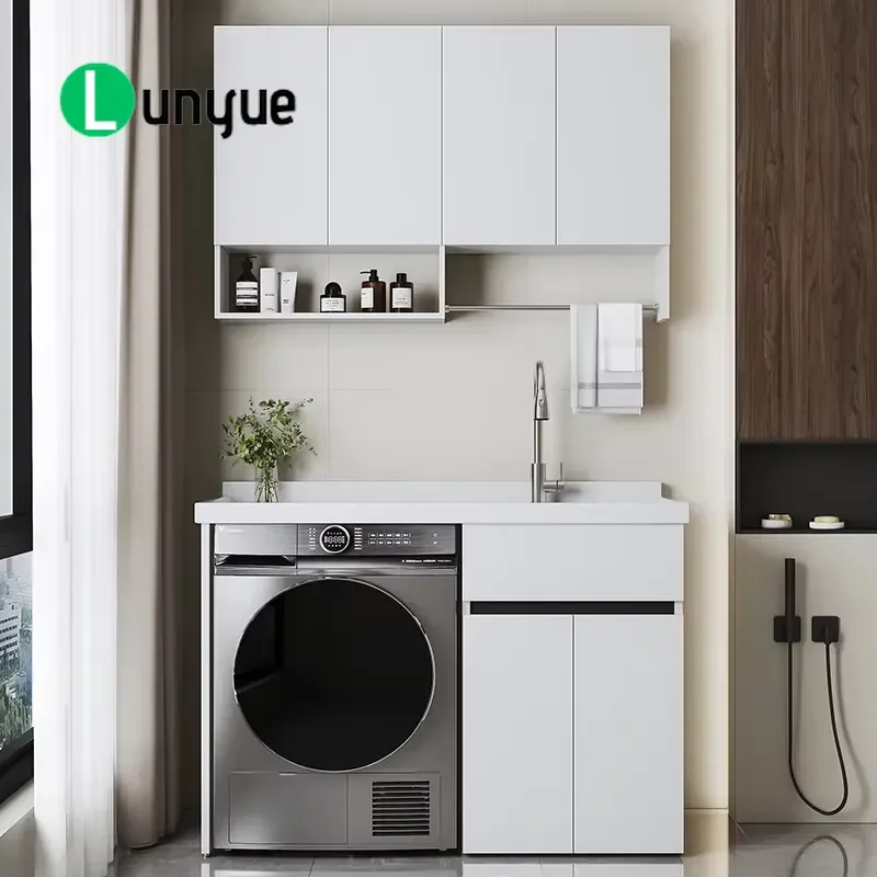 Household Independent Laundry Station with Storage Balcony Laundry Cabinet Integrated Washstand Space Saving Durable Design
