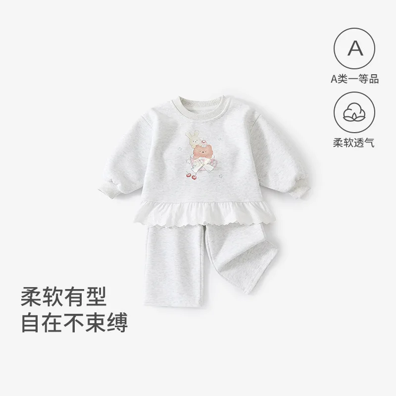 Baby sweatshirt set for sweet girls, spring and autumn styleACartoon-style, trendy, loose-fitting long pants for going out